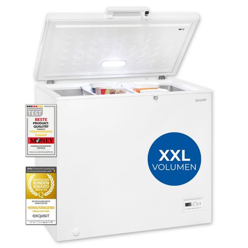 Exquisit Gefriertruhe, Kühlfunktion, 2-in-1, 198 Liter, Türschloss, 4-Sterne-Gefrieren, Schnellgefrieren, 2 Rollen, GT201-HE-040E weiss