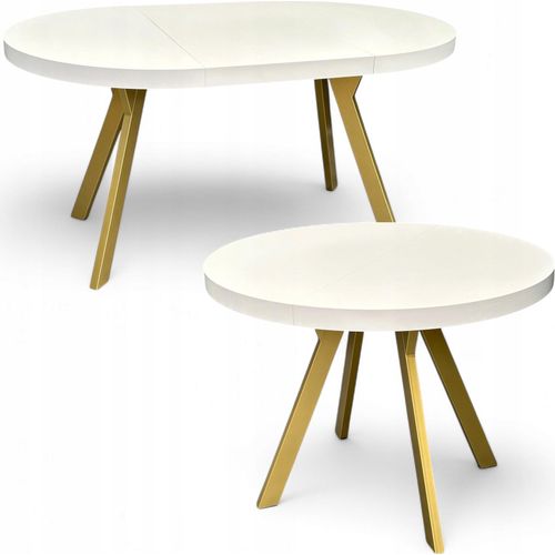 Runder Esstisch Weiß Halbmatt Ausziehbar Ø110/210 cm mit Goldenen Y-Metallbeinen