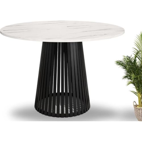 Runder Esstisch Viero – heller Marmor & schwarzes Gestell, Ø 75–110 cm
