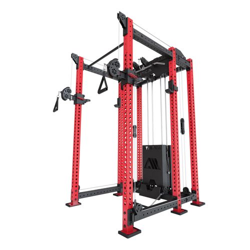 ATLETICA R8 Alpha | Power Rack | Squat Rack & Kabelzug | 180kg Steckgewichte für Cable Cross, Latzug, Rudern | Klimmzugstange, J-Hooks | Sportscar Red