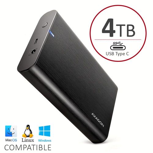 Externe HDD AXAGON Aluminium 4TB USB-C 5Gbps 3,5" 4000GB für Mac, PC, Backups