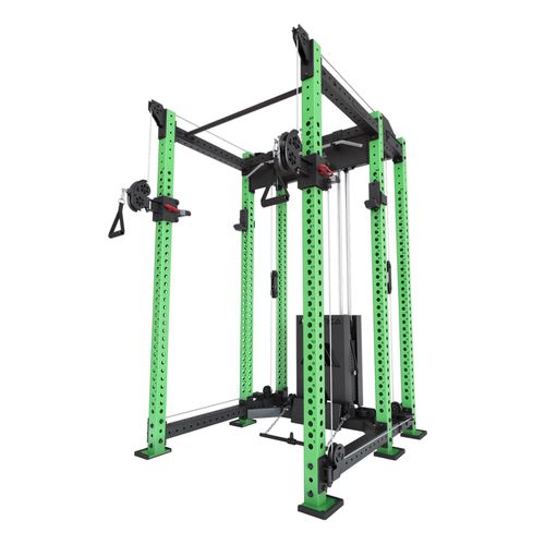 ATLETICA R8 Alpha | Power Rack | Squat Rack & Kabelzug | 180kg Steckgewichte für Cable Cross, Latzug, Rudern| Klimmzugstange, J-Hooks | Electric Green