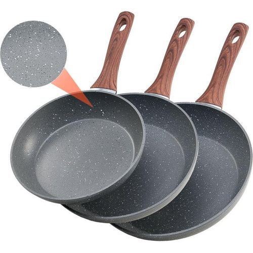 3-tlg. Bratpfannen Set 250/280/325mm - Antihaft Kochpfanne Grau - Antihaftbeschichtetes Kochgeschirr