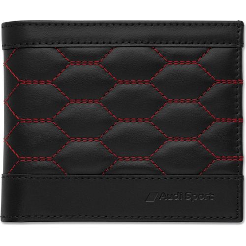 Original Audi Sport Geldbörse Leder, Herren, schwarz rot, Geldbeutel Geldbörse Portemonnaie