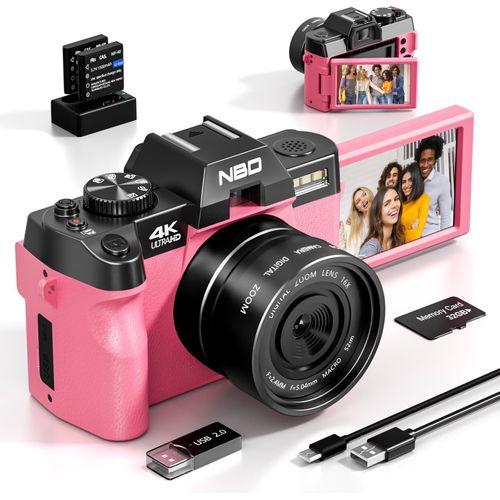 NBD 4K-Video Digitalkamera 48MP – Vlog-Kamera mit 3-Zoll-180°-Touchscreen & manuellem Fokus. USB-PC-Modus für Live-Streaming, HDMI-Ausgang - WIFI.