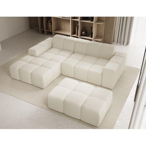 Sofa mit Hocker, Couch L-Form, Veloursstoff, Links Sofa, Beige Fogo