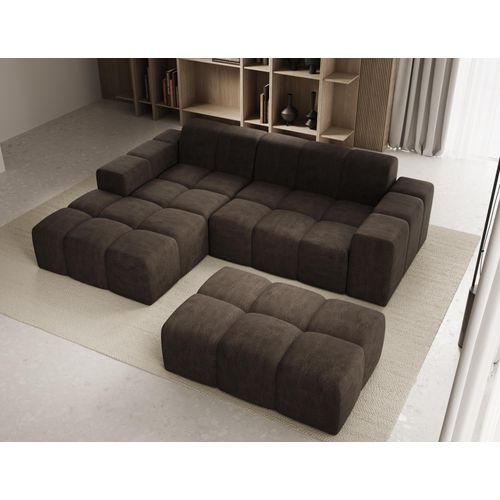 Sofa mit Hocker, Couch L-Form, Veloursstoff, Links Sofa, Braun Fogo
