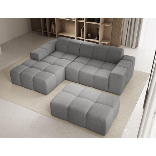 Sofa mit Hocker, Couch L-Form, Veloursstoff, Links Sofa, Grau Fogo
