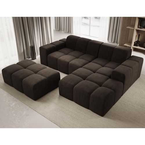 Sofa mit Hocker, Couch L-Form, Veloursstoff, Rechts Sofa, Braun Fogo