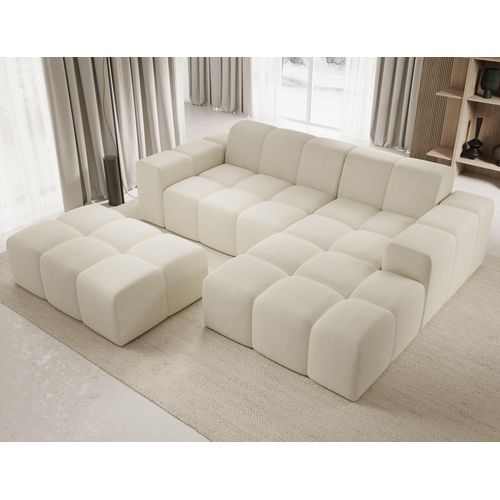 Sofa mit Hocker, Couch L-Form, Veloursstoff, Rechts Sofa, Beige Fogo