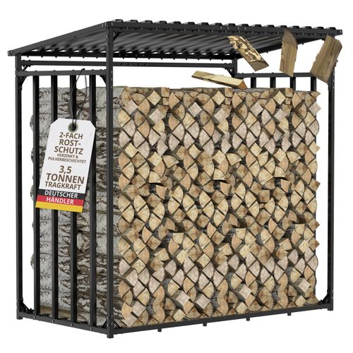 Kaminholzregal aussen 185 x 185 cm 1m tief mit Wellblechdach stabiler Holzunterstand Metall verzinkt Brenholzunterstand für draußen anthrazit