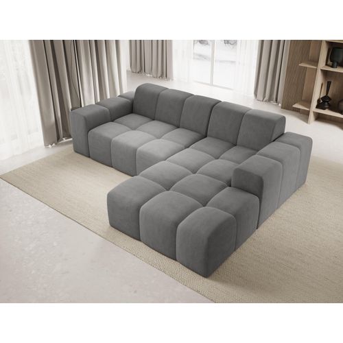 Sofa ohne Schlaffuktion, Ecksofa L-Form Veloursstoff, Rechts Sofa, Grau Fogo