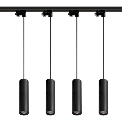 MasterLED Schienensystem Pendelleuchten Set L – 4x 1-flammig Ø6x30 cm – Schwarz – GU10 – schienensystem lampen – schienensystem pendelleuchte – IDAR