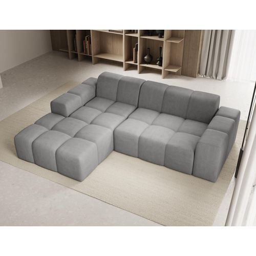 Sofa ohne Schlaffuktion, Ecksofa L-Form Veloursstoff, Links Sofa, Grau Fogo