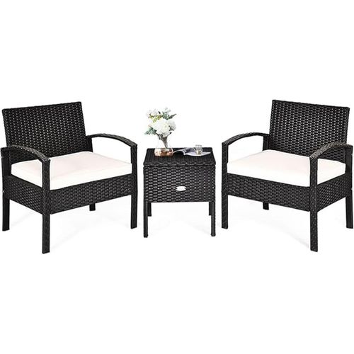 Balkonmöbel Kleiner Balkon, Rattan Gartenmöbel Set 2 Stühlen mit Tisch, Gartentisch mit Stauraum, Rattan Balkonmöbel Set Balkon 2 Personen, Schwarz