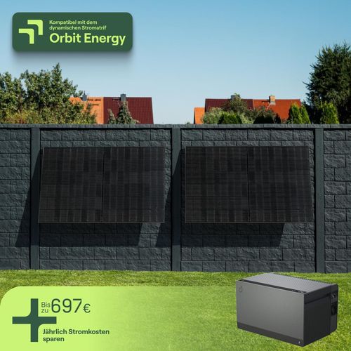 Balkonkraftwerk für Fassade mit 2 Modulen & Speicher Avocado Orbit M (2,11 kWh) - 5m Anschlusskabel - priWall Duo