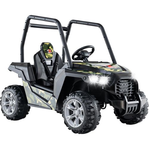 GOPLUS Kinder Elektroauto, Elektrofahrzeug UTV mit 3 verstellbaren Geschwindigkeiten, Musik, Hupe, Radio & LED-Lichter, Camouflage