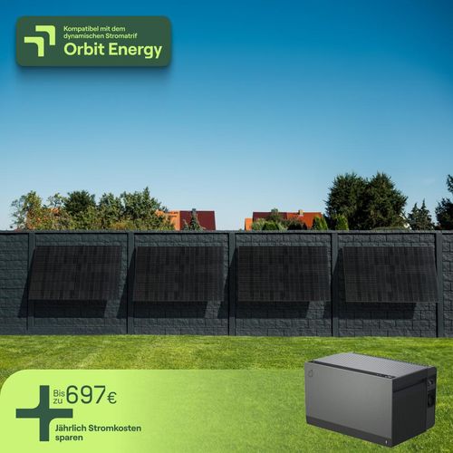 Balkonkraftwerk für Fassade mit 4 Modulen & Speicher Avocado Orbit M (2,11 kWh) - 5m Anschlusskabel - priWall Quattro