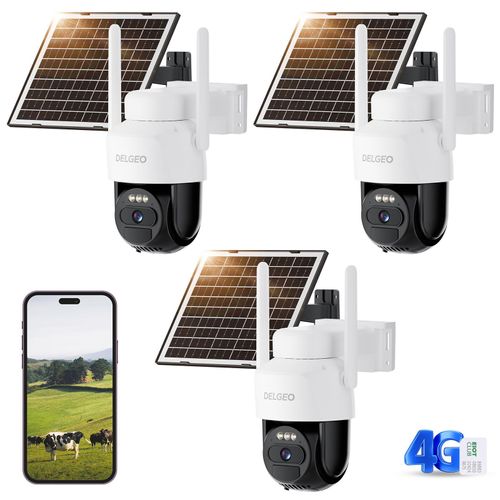 3x 4G Außenüberwachungskamera – 8000-mAh-Akku, KI-Erkennung, 1080P-Farb-Nachtsicht O-KAM Pro APP