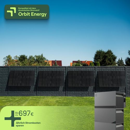 Balkonkraftwerk für Fassade mit 4 Modulen & Speicher Avocado Orbit M (6,33 kWh) - 5m Anschlusskabel - priWall Quattro