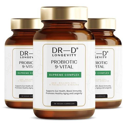 Probiotic 9-Vital – Hochdosierter Präbiotik- und Probiotik-Komplex mit 200 Milliarden lebenden Bakterien 30 Kapseln 3er Pack | DR-D