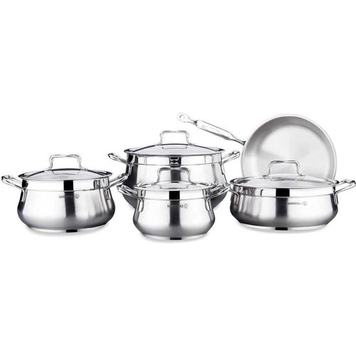 Korkmaz Estima Kochgeschirr-Set mit Glasdeckel - 9-teilig - Edelstahl 18/10