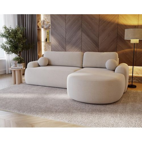 Ecksofa DION Boucle - BEIGE L-RECHTS Schlafsofa, Stauraum, Schnelle Lieferung