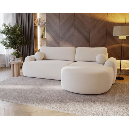 Ecksofa DION Boucle - ECRU L-RECHTS Schlafsofa, Stauraum, Schnelle Lieferung