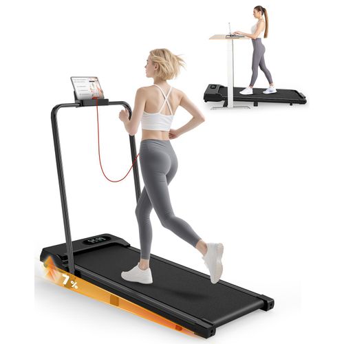 Laufbänder Klappbar - 4 in 1 Walking Pad mit 7% Steigung für Zuhause - 1-8 km/h - 2.5 ps Laufpad Gehband Lauf Laufbänder - Schwarz
