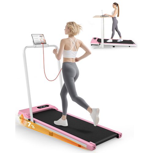 Laufbänder Klappbar - 4 in 1 Walking Pad mit 7% Steigung für Zuhause - 1-8 km/h - 2.5 ps Laufpad Gehband Lauf Laufbänder - Rosa