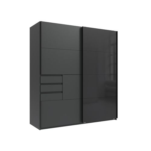 Kleiderschrank Schwerin in Grafit und Front in Glas Schwarz