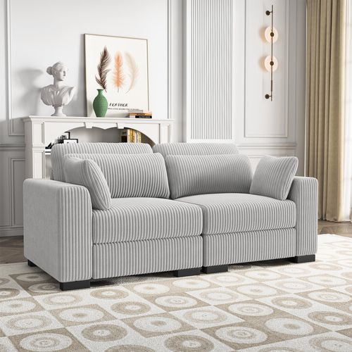 Zweisitzer-Polstersofa mit abnehmbaren Kissen und Rückenlehne, modulares Sofa, grau