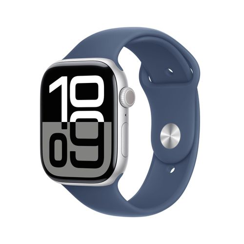 Apple Watch Series 10 Aluminiumgehäuse GPS 46mm Silber (Sportarmband denim) S/M