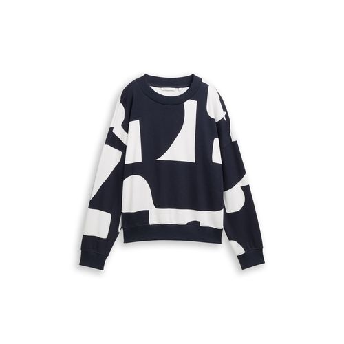 TOM TAILOR DENIM Damen Loose Fit Sweatshirt mit Muster, blau, Gemustert, Gr. M