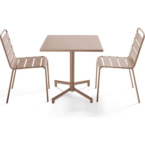 Set aus 70 cm Tisch und 2 Gartenstühlen aus Metall Taupe - Oviala Palavas