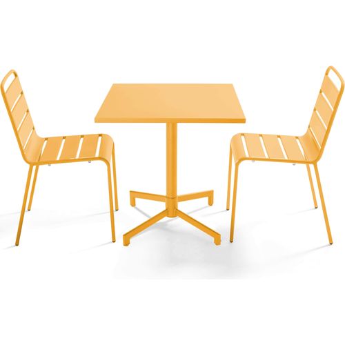 Set aus 70 cm Tisch und 2 Gartenstühlen aus Metall Gelb - Oviala Palavas