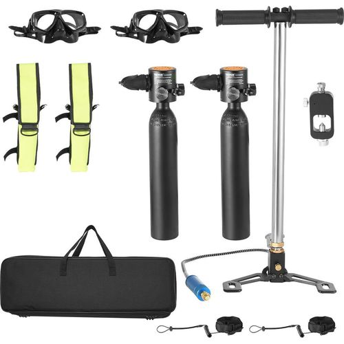 VEVOR 2 Tauchflaschen tragbarer Tauchtank (pro 0,5 L), Tauch-Sauerstoffflasche mit Pumpe unterstützt 5–10 Minuten Unterwasseratmung, 30 m Tauchtiefe, nachfüllbarer Schnorchel-Lufttank