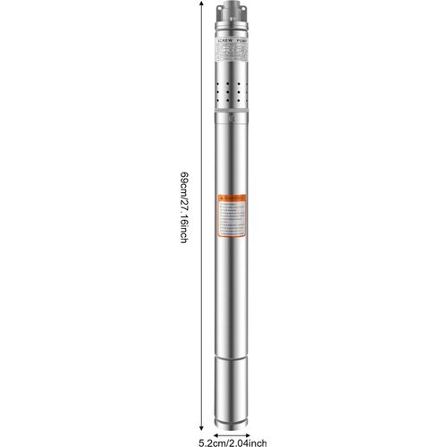 Tiefbrunnenpumpe - Schraubenpumpe 2QGD1-50-0.37 - 370 W - 5 cm Durchmesser - Edelstahl - Förderhöhe 55 m - Sandverträglich - 220 V EU-Stecker