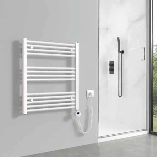 Meykoers Heizkörper Elektrische Handtuchhalter für Bad 70x60cm Weiß mit Heizstab Handtuchwärmer für Handtuchtrocknung und Heizung Ohne heizstab