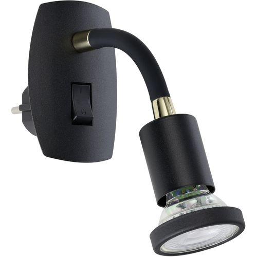 EGLO Steckdosenleuchte "PARRINI Steckerlampe - Stahl, Kunststoff - GU10 - 1X4,5W - IP20", schwarz, messing, 1, H: 10cm, 1 Stk., Leuchten, Steckdosenspot, Steckdosenstrahler, Schalfzimmerleuchte, L7xH10xAL18cm