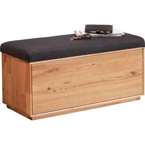 Waldwelt Garderobenbank , Anthrazit, Eiche , Holz , Eiche , massiv , Füllung: Schaumstoff , 90x45x38 cm , Truhe im Sitz , Holzmöbel, Garderoben Holz, Garderobenbänke Holz