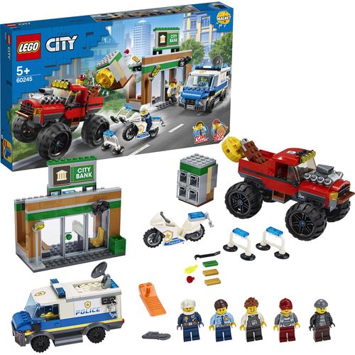 LEGO 60245 City Raubüberfall mit dem Monster-Truck, Spielzeug mit Polizei-Auto, Motorrad, Van und Bankgebäude, Konstruktionsspielzeug ab 5 Jahre