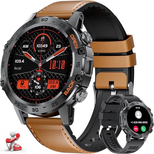 Lige Smartwatch (1,39 Zoll, Android iOS), Fitnessuhr Herren mit Lederband Militär 100 Sportmodi Fitnessuhr IP67
