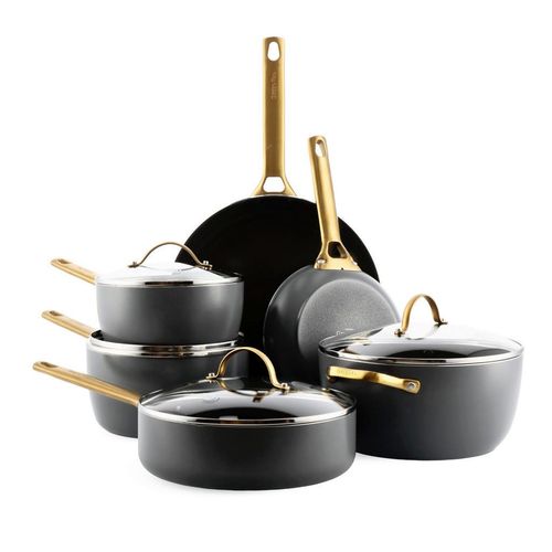 GreenPan Kochtopfset Padova Reserve, Schwarz, Gold, Metall, Glas, 6-teilig, 0 L, rund, PFAS-frei, Kochen, Töpfe, Topfsets