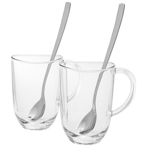 Leonardo Latte-Macchiato-Set Napoli, Klar, Edelstahl, Metall, Glas, 4-teilig, Kaffee & Tee, Tassen, Latte Macchiato Gläser