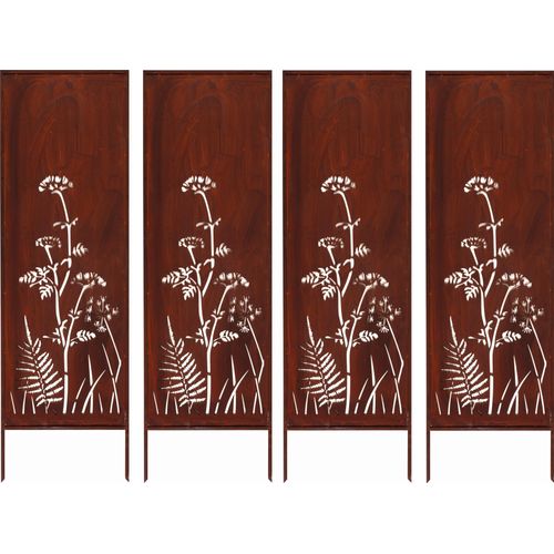 4x Sichtschutz Metall - 160 cm x 50 cm - Edelrost - Rostoptik Sichtschutz für Garten - Sichtschutzelement - Sichtschutzwand - Gartendekoration Zaun ROST