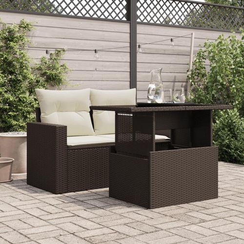 Eleganter Möbel Gartentisch mit Glasplatte Braun 100x55x73cm Poly Rattan - CJG456024 - Gartentische