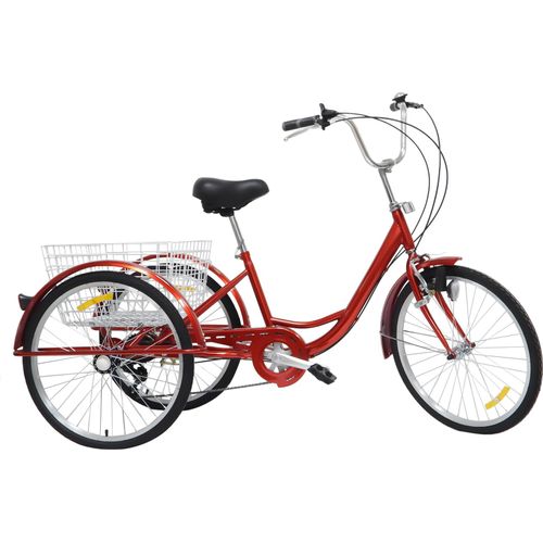 24 zoll Dreirad für Erwachsene Erwachsenedreirad dreirad 6-Gang Senioren Trike mit Licht & Einkaufskorb Fahrrad (rot) für eltern ältere Menschen