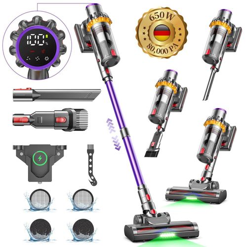 Akku Staubsauger 80000Pa/650W/75mins Kabelloser Stabstaubsauger,1.8 L Kabelloser Staubsauger,50dB leise,handstaubsauger