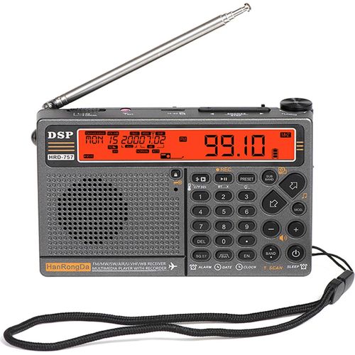 HanRongDa HRD-757 Multibandradio FM AM MW SW V.UHF AIR WB Tragbares Radio APP-Steuerung BT TF Musik-Player SOS-Alarm Taschenlampe Wecker